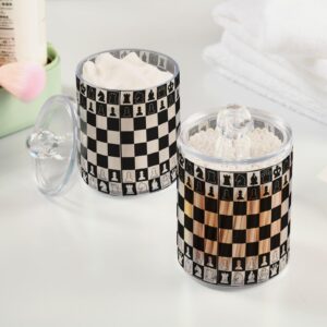 Black White Chess Board Qtip Holder Dispenser Chess Pieces Bathroom Canister Storage Organization 2 Pack Clear Plastic Apothecary Jars with Lids Vanity Makeup Organizer For Cotton Swab Ball Floss