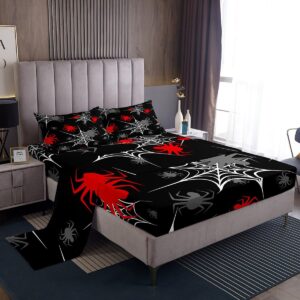 red black white cobweb sheet set full size, scary halloween decorations bed sheets set scary spider sheets with deep pocket fitted sheet kids toddler red black gray animal bedding set 4pcs