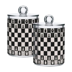 black white chess board qtip holder dispenser chess pieces bathroom canister storage organization 2 pack clear plastic apothecary jars with lids vanity makeup organizer for cotton swab ball floss