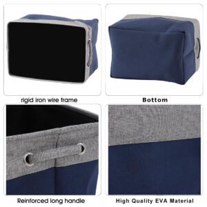 MAQIAO 3 Pack Collapsible Storage Bin Foldable Canvas Fabric Open Storage Basket Cube Box, Sturdy Organizer With Handles for Home, Office, Nursery, Closet Shelves（gray and navy