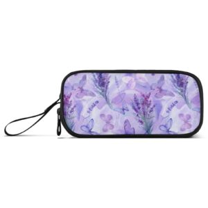 ALAZA Purple Butterfly Lavender Flowers Pencil Case Large Capacity,Pencil Pouch Office College Large Storage Pen Bag 3 Compartment Pencil Cases for Women Adults Teen