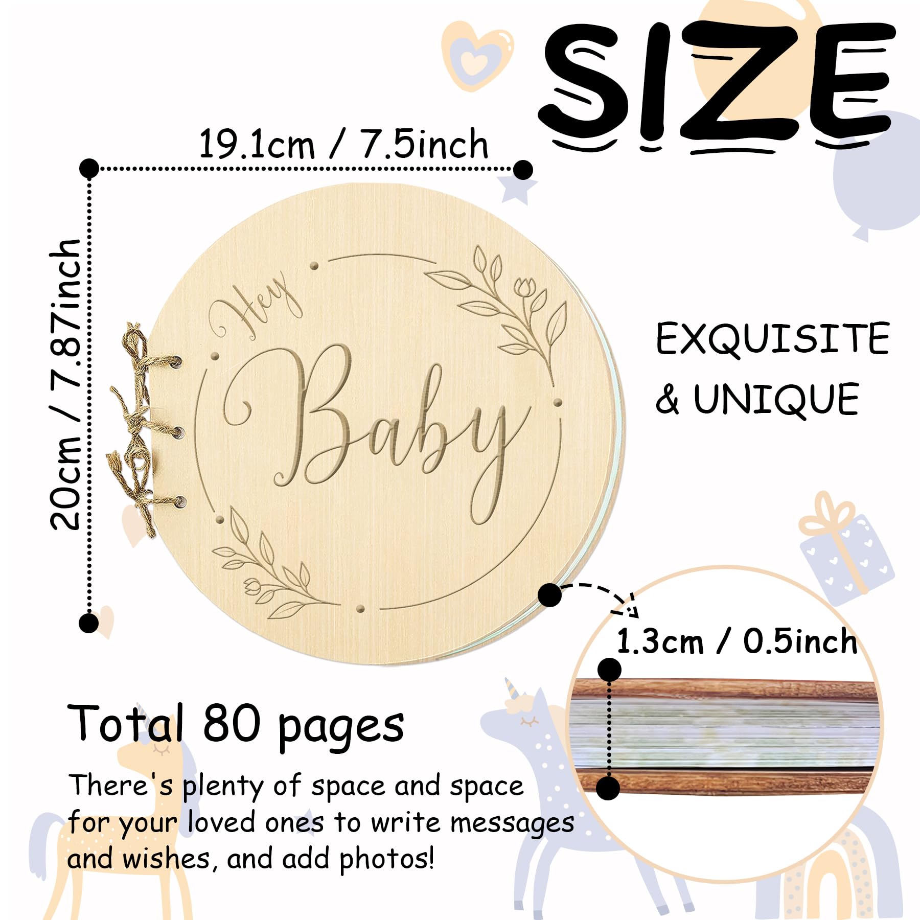 1DFAUL Baby Shower Guest Book, 80 Pages Hey Baby Shower Sign in Guest Book with Watercolor Design, Baby Shower Guest Book Alternatives Girl Boy, Wood Guestbook Keepsake Gift for New Parents