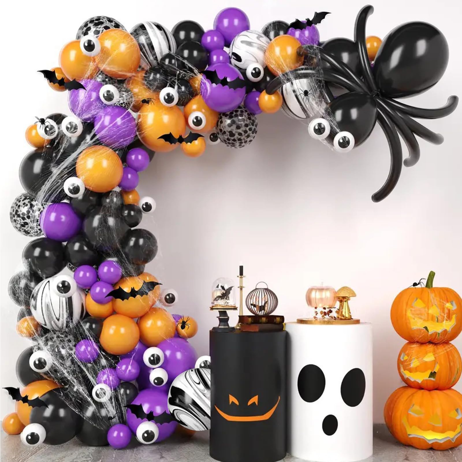 175Pcs Halloween Balloon Arch Kit, DIY Hallowen Party Supplies with Black Purple Orange Balloons for Party Decorations