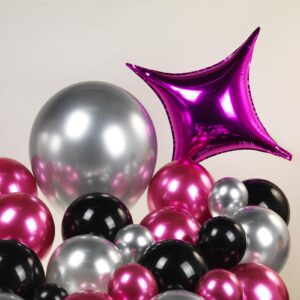 Chrome Hot Pink Black silver Balloon garland kit 126Ppcs with champagne glass and large star balloons for women 21/30th Birthday Mother's Day anniversary 2024 graduations Prom Party Decorations