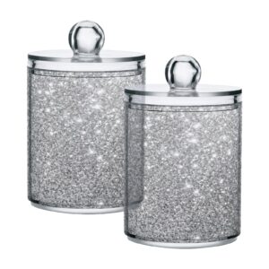 silver white glitter qtip holder dispenser flash gradient sparkle bathroom canister storage organization 2 pack clear plastic apothecary jars with lids vanity makeup organizer for cotton swab ball f