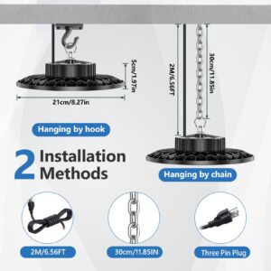 UFO LED High Bay Light - 10PACK 100W 15000LM High Bay LED Light with IP65 Waterproof and US Plug 6.5ft Cord, 7000k Daylight High Bay LED Shop Lights for Construction Site, Warehouse, Factory, Yard
