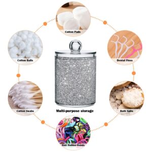 Silver White Glitter Qtip Holder Dispenser Flash Gradient Sparkle Bathroom Canister Storage Organization 2 Pack Clear Plastic Apothecary Jars with Lids Vanity Makeup Organizer For Cotton Swab Ball F