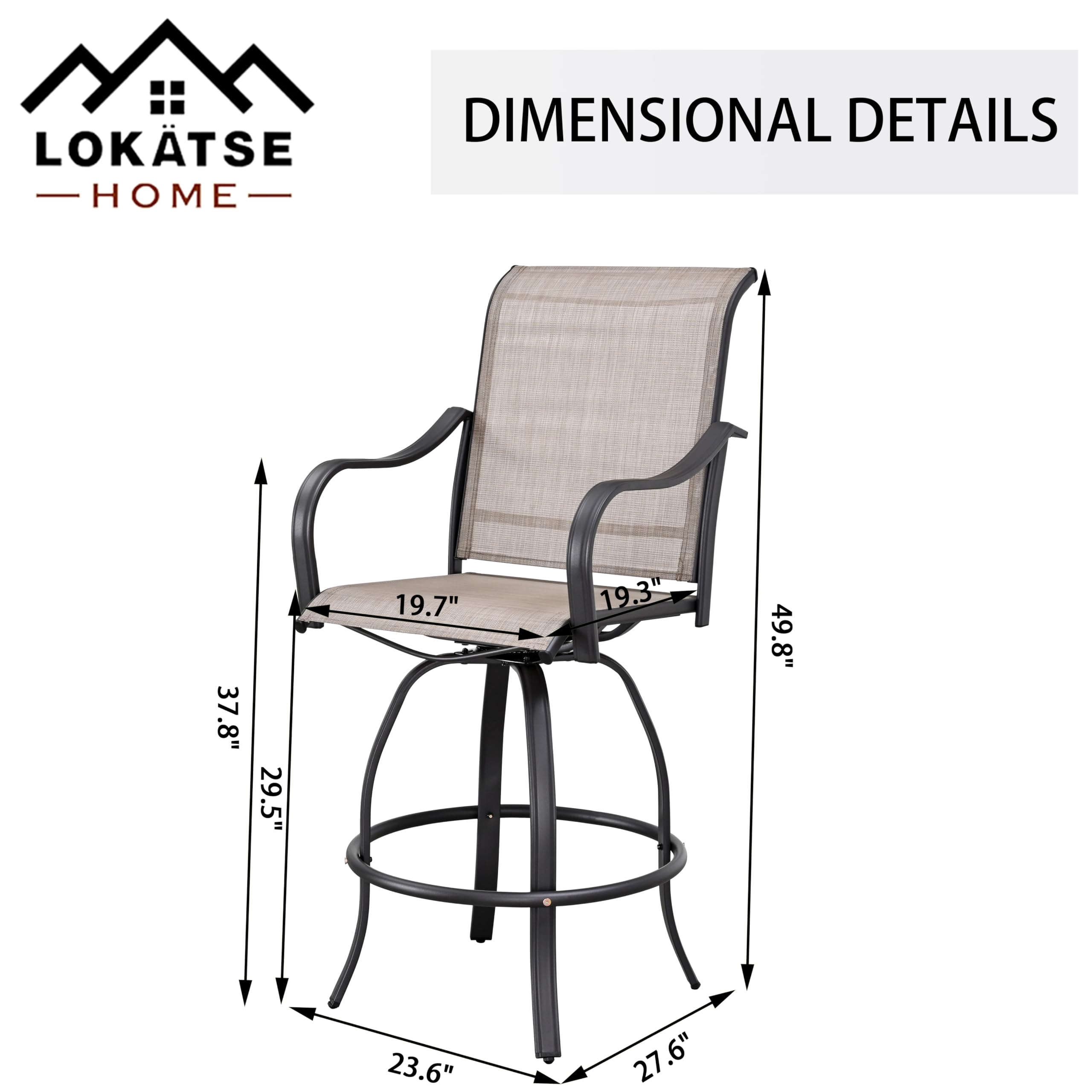 LOKATSE HOME Outdoor Swivel Bistro Stool Set of 6, Patio Metal Frame Furniture Textilene Bar Height Armchairs for Balcony, Poolside, Backyard, Garden