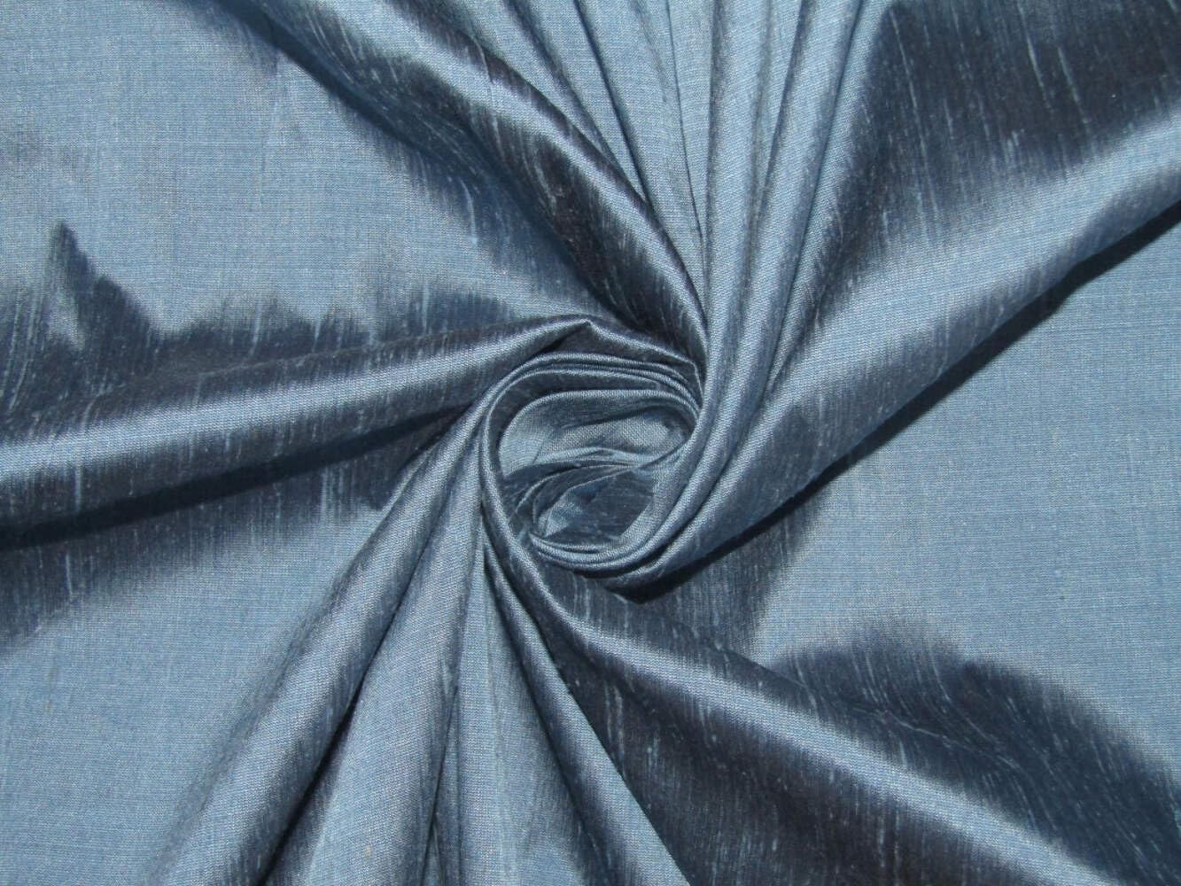 100% Pure Silk Dupioni Fabric Cloudy Blue 33 Momme 54" Wide with SLUBS MM118[4] Silks