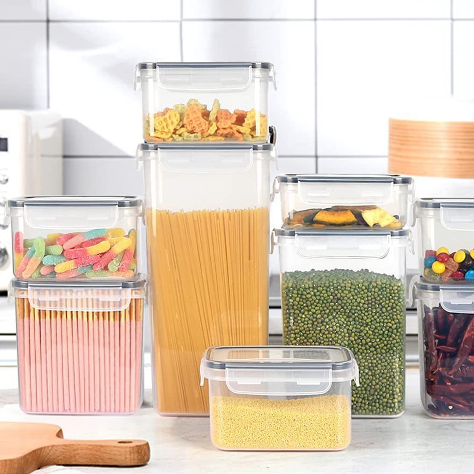 stusgo 42 Pack Airtight Food Storage Containers with Lids, Plastic Kitchen and Organization Canisters for Cereal, Flour and Sugar, Includes Spoons, Labels and a Pen