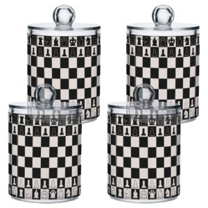 Black White Chess Board Qtip Holder Dispenser Chess Pieces Bathroom Canister Storage Organization 2 Pack Clear Plastic Apothecary Jars with Lids Vanity Makeup Organizer For Cotton Swab Ball Floss