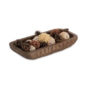 hanobe decorative wood dough bowl: wooden centerpiece table decorations natural candle holder tray decor rustic brown hand turned trough centerpieces for dining room kitchen 16.5"