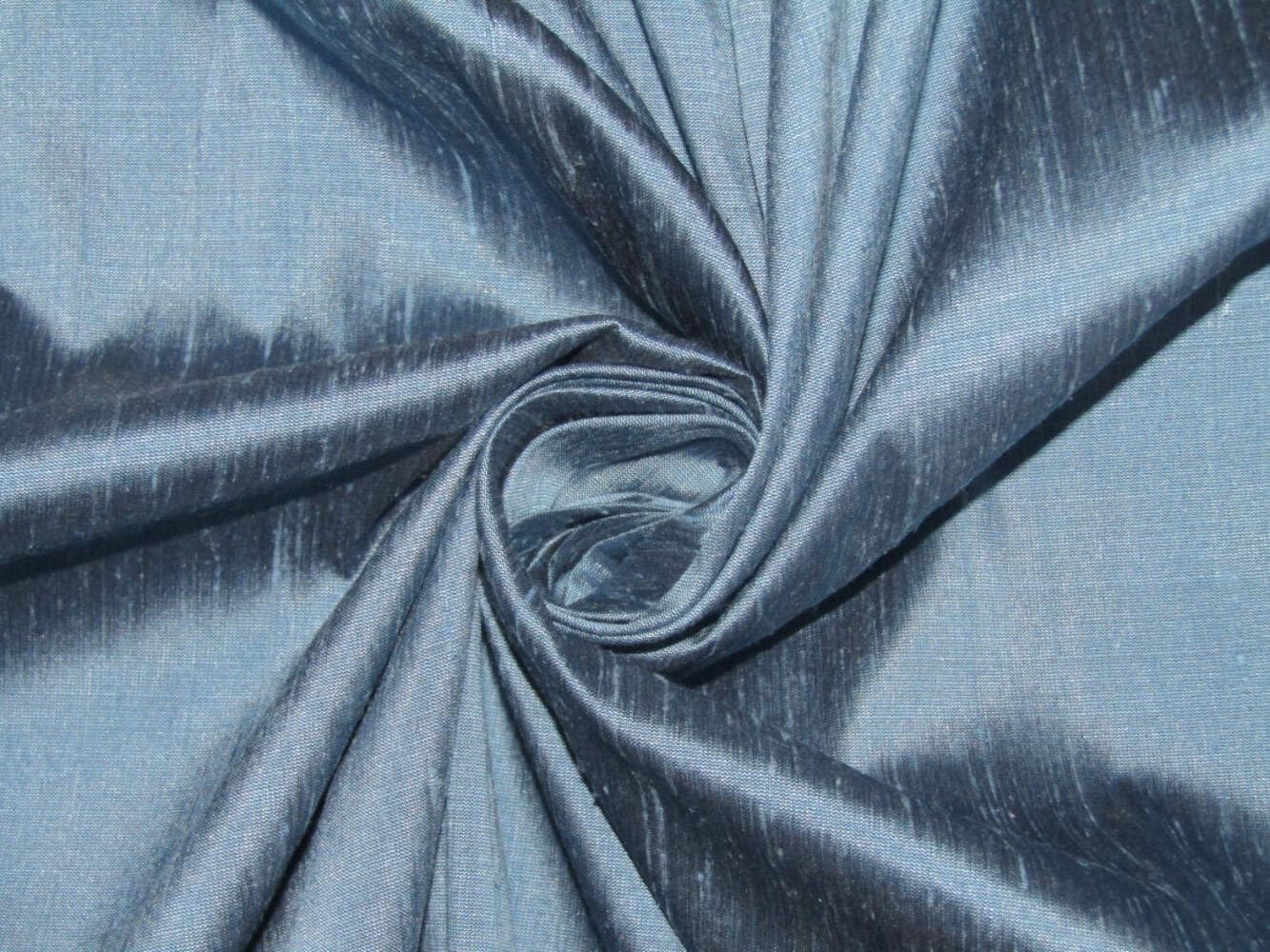 100% Pure Silk Dupioni Fabric Cloudy Blue 33 Momme 54" Wide with SLUBS MM118[4] Silks