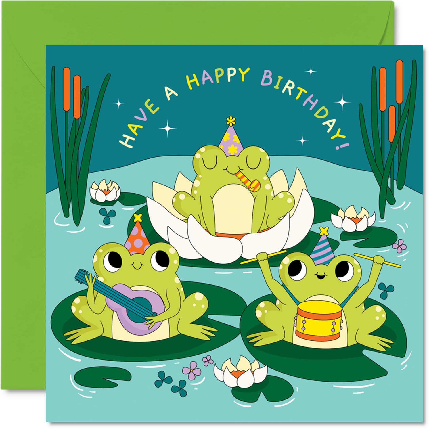 Fun Frog Birthday Cards for Women Men - Frog Party - Happy Birthday Card for Mom Dad Papa Pops Brother Sister Son Daughter Grandma Grandpa, 5.7 x 5.7 Inch Joke Humor Bday Greeting Cards