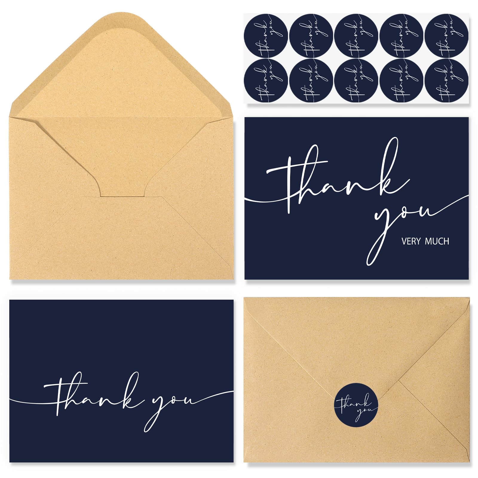 NESCCI 24 PCS Thank You Cards With Envelopes,Thank You Card,4x6 Inch Minimalistic Design, Thank You Notes for Wedding, Business, Baby Shower, Small Business, Funeral, Graduation (Navy Blue)