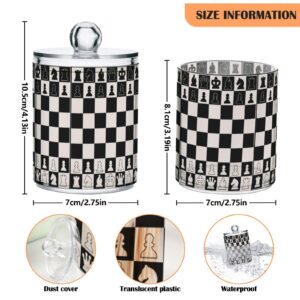 Black White Chess Board Qtip Holder Dispenser Chess Pieces Bathroom Canister Storage Organization 2 Pack Clear Plastic Apothecary Jars with Lids Vanity Makeup Organizer For Cotton Swab Ball Floss