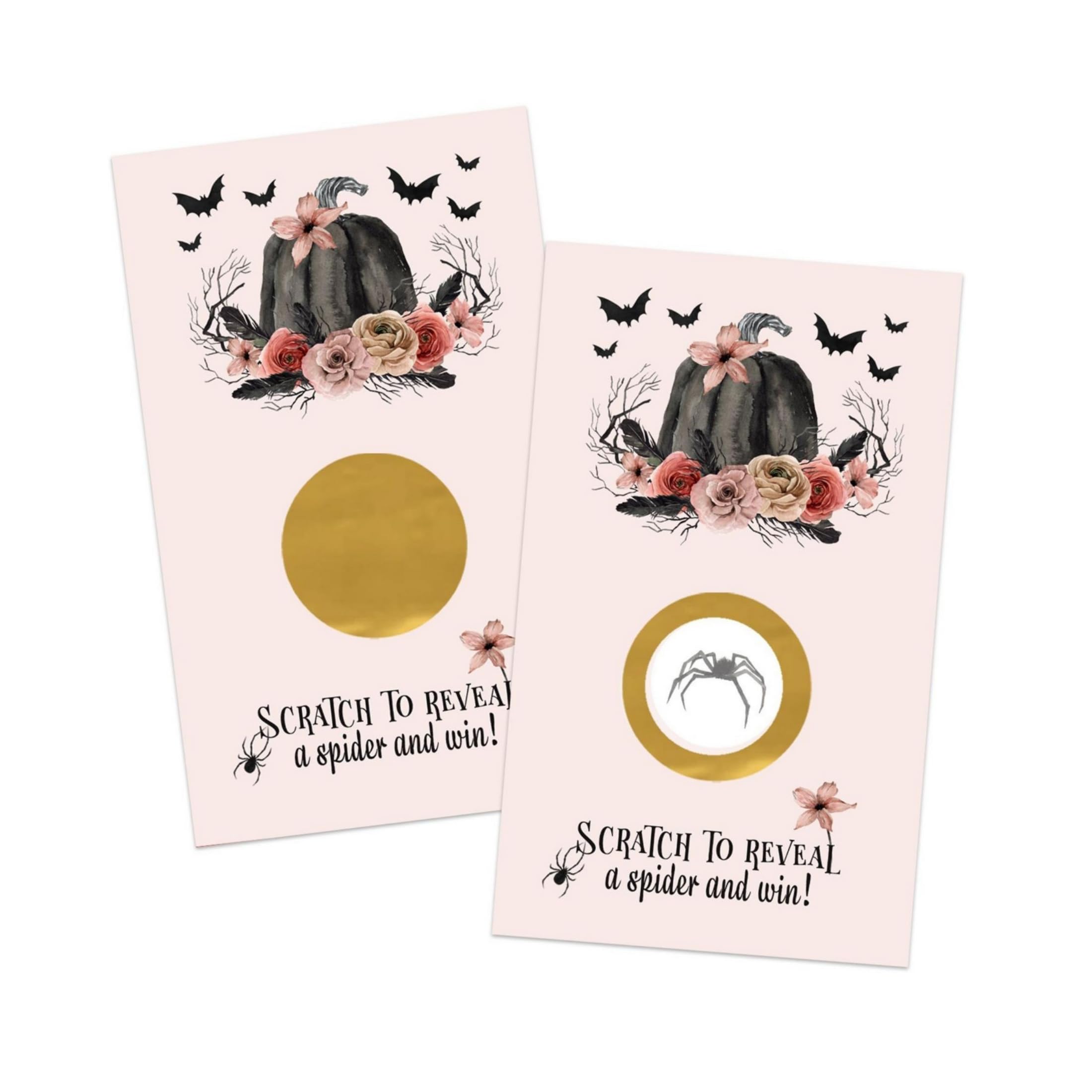 Gothic Pumpkin Scratch Off Cards (30 Pack) Halloween Bridal Shower Games, Spooky Wedding Favors Little Boo Baby Shower Scratch Off Game Favors Pink and Black Raffle Prize Drawings