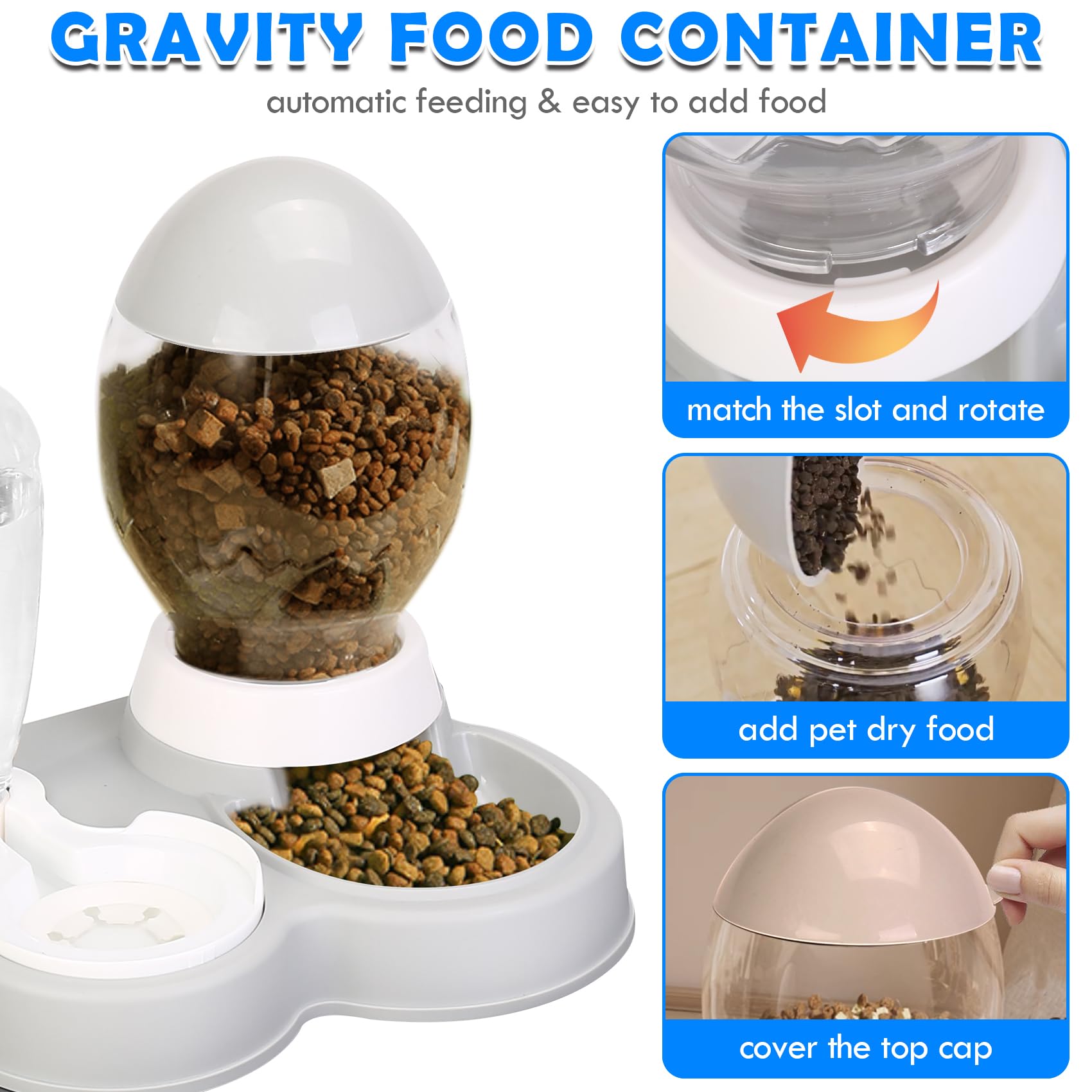 YECERCAN Gravity Feeder Cat Dry Food and Water Set, 2 in 1 Automatic Cat Feeder and Water Dispenser with Waterproof Mat,Pet Food/Water Bowls for Small to Medium Pups, Kittens,Rabbits...