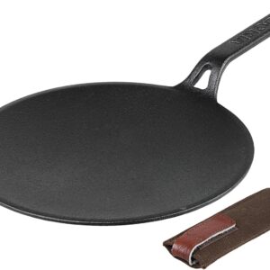 Vinod Legacy Pre-Seasoned Cast Iron Pan, Dosa Pan, Flat Skillet Pan/Tawa, Crepe, Chapati, Roti, Dosa Tawa Tava with Safety Sleeve for Stay-Cool Handle - 30cm, Black (LEGACY-TAWA-30)