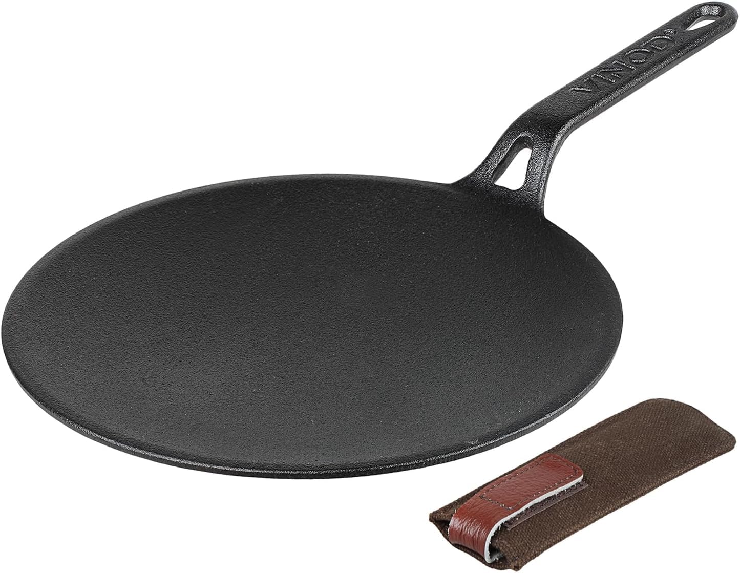 Vinod Legacy Pre-Seasoned Cast Iron Pan, Dosa Pan, Flat Skillet Pan/Tawa, Crepe, Chapati, Roti, Dosa Tawa Tava with Safety Sleeve for Stay-Cool Handle - 30cm, Black (LEGACY-TAWA-30)