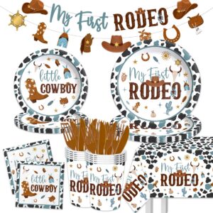 my first rodeo birthday party supplies boy-142pcs western cowboy tableware 1st rodeo birthday party decorations blue my first rodeo baby shower dinnerware for boy