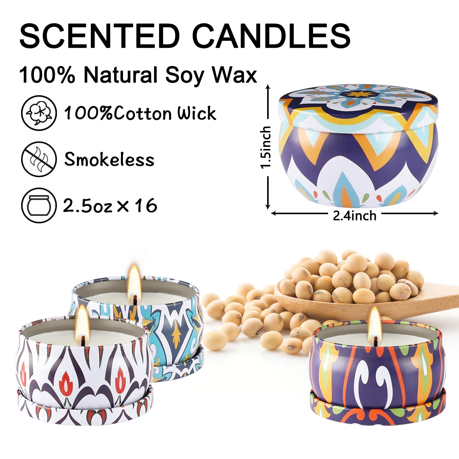 16 Pack Scented Candles Gift Set- Aromatherapy Candle Gifts for Men, Woman-Men Candle Set，Ideal Gift for Travel Home Décor