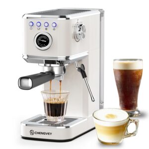 espresso machine 20 bar, stainless steel iced coffee maker, professional espresso maker with milk frother steam wand, compact coffee machine, gift for dad or mom cchengvey