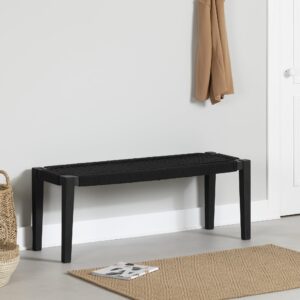 South Shore Balka Wood and Rope Bench, Pure Black