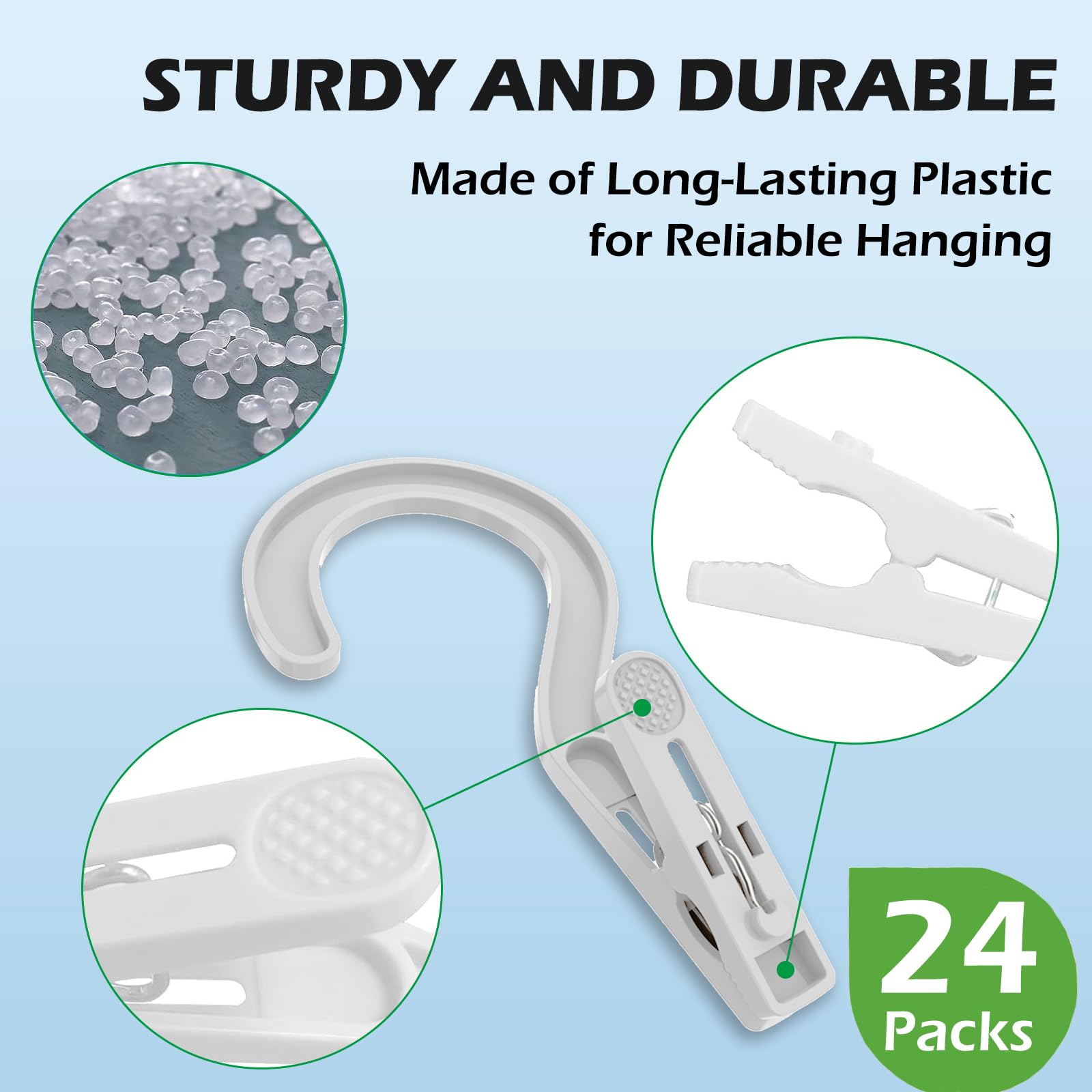 24pcs Laundry Hooks Clip Plastic Clothes Hangers Pins Super Strong Hanger Clips for Bathroom Travel Portable,White