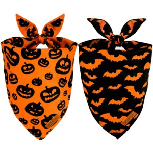 viretec halloween dog bandanas, reversible triangle bibs pumpkin and bat pet scarf, thanksgiving fall dog scarf for boy and girl, halloween costumes accessories gift for dogs cats (pack of 2)