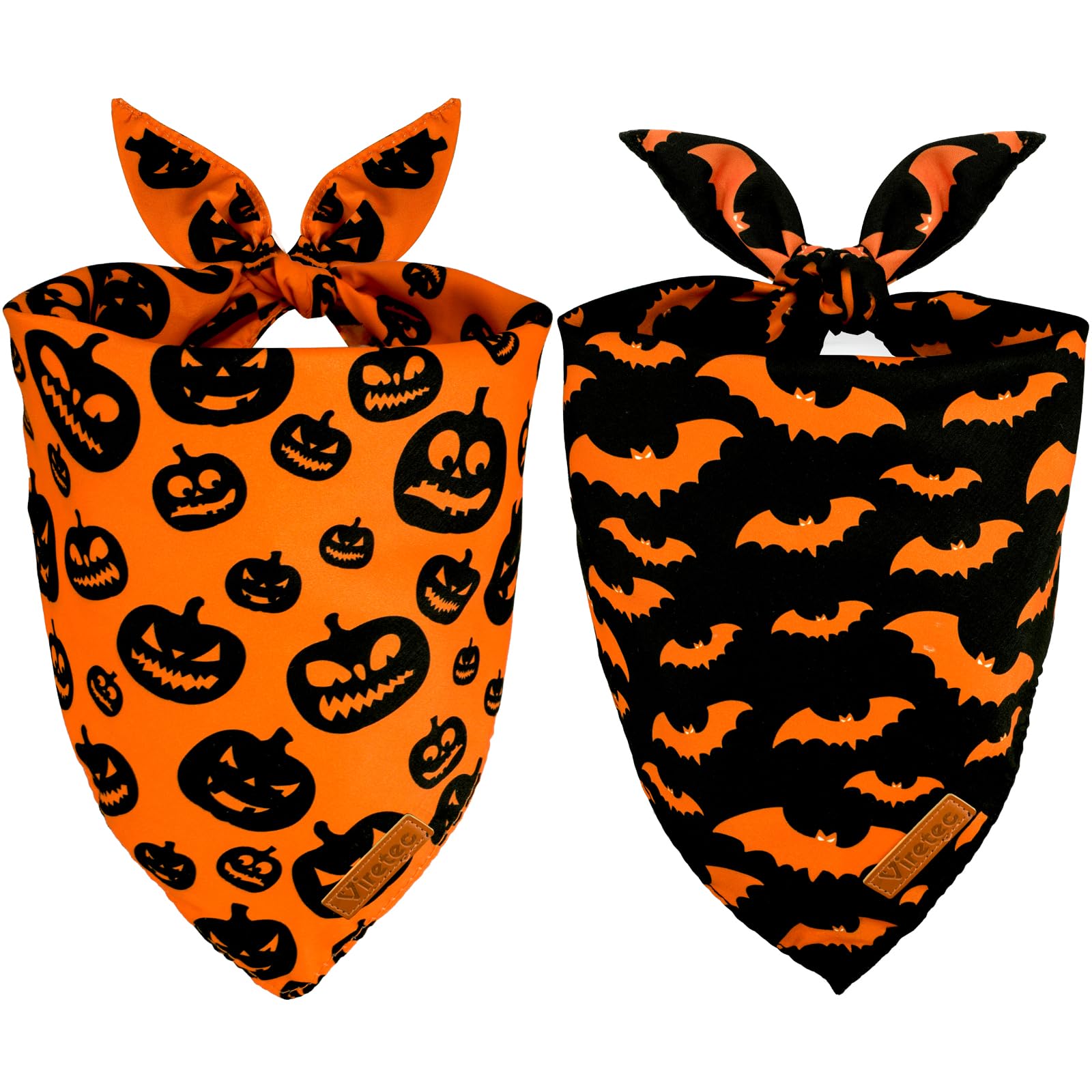 Viretec Halloween Dog Bandanas, Reversible Triangle Bibs Pumpkin and Bat Pet Scarf, Thanksgiving Fall Dog Scarf for Boy and Girl, Halloween Costumes Accessories Gift for Dogs Cats (Pack of 2)