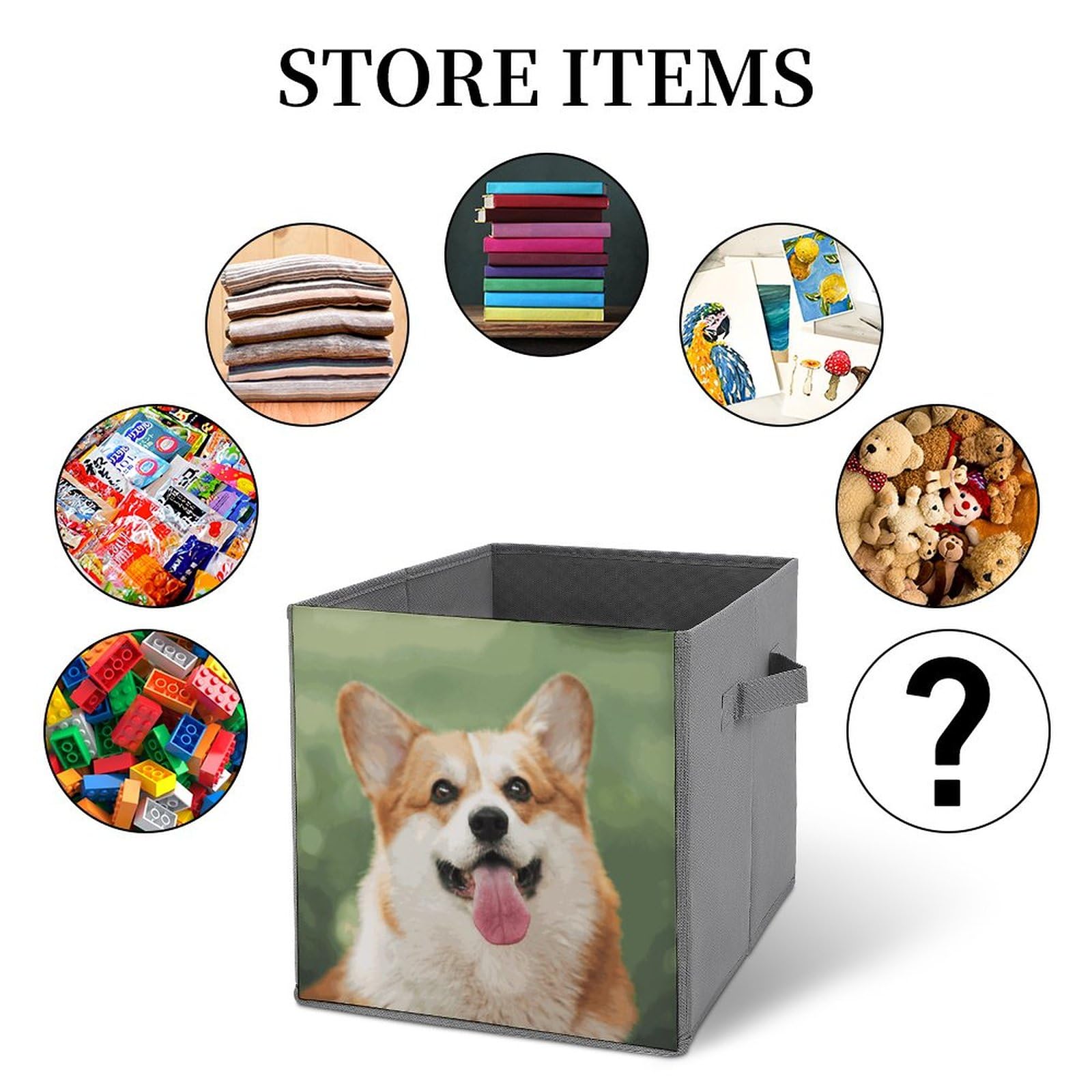 Viezrrle Custom Foldable Storage Basket Personalized Collapsible Storage Bins Add Your Own Photo Text Logo,Customized Storage Bin Cube with Handles for Toys Clothes Books