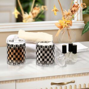 Black White Chess Board Qtip Holder Dispenser Chess Pieces Bathroom Canister Storage Organization 2 Pack Clear Plastic Apothecary Jars with Lids Vanity Makeup Organizer For Cotton Swab Ball Floss