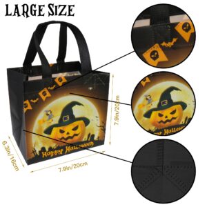 Halloween Trick or Treat Bags, Halloween Candy Tote Bags with Handles, Reusable Halloween Non-Woven Gift Bags for Halloween Party Supplies Favors