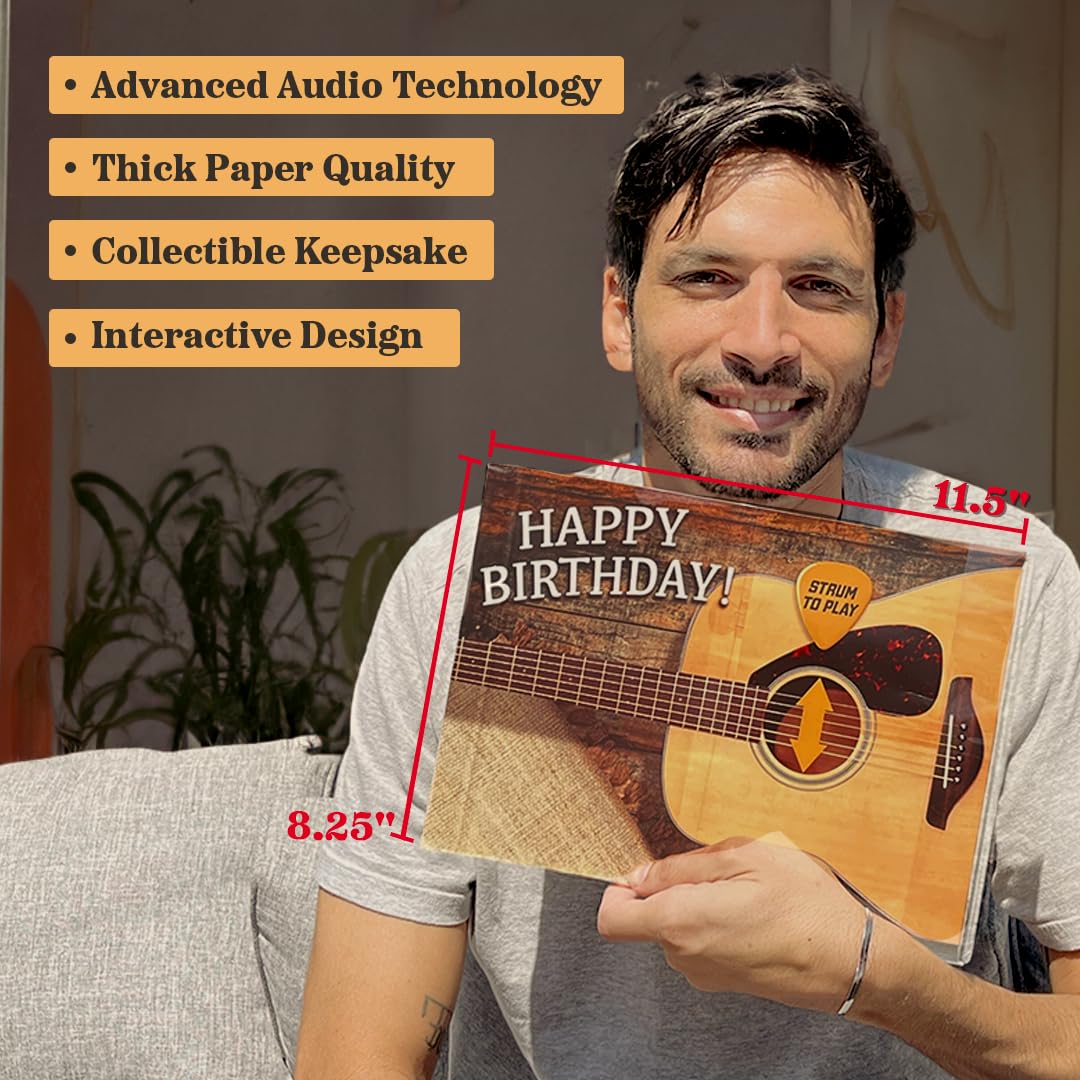 Interactive Music Birthday Card - Playable Musical Birthday Cards for Men, Unique Gift for Guitar Players, Drummers & Pianist, Musician Friends & Son, Musical Instrument Touch to Play (Guitar)