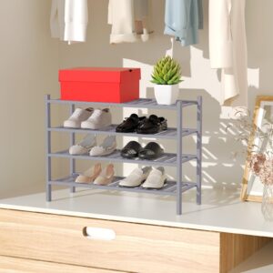 RONGJIA 4-Tier Natural Bamboo Shoe Rack - Stackable Storage Shelf with Multi-Function Combinations - Free Standing Shoe Racks for Convenient Shoe Organization（Gray） 11" D x 27" W x 28" H