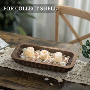 Hanobe Decorative Wood Dough Bowl: Wooden Centerpiece Table Decorations Natural Candle Holder Tray Decor Rustic Brown Hand Turned Trough Centerpieces for Dining Room Kitchen 16.5"