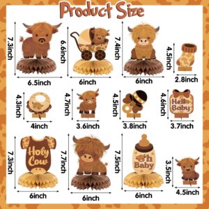 12Pcs Highland Cow Honeycomb Centerpieces Brown Highland Cattle Baby Shower Party Table Decorations Holy Cow Gender Reveal Cutouts Welcome Baby Party Table Toppers Photo Props Decor for Baby