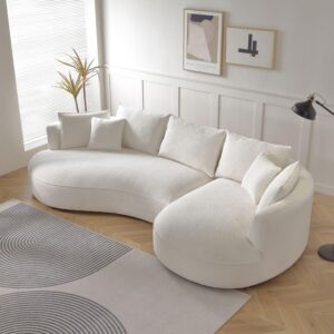 JURMALYN Curved Sofa for Living Room Comfy Cloud Couch Round Boucle Couch Curved Sectional Sofa for Apartment Office with Pillows (Beige-Right Chaise)