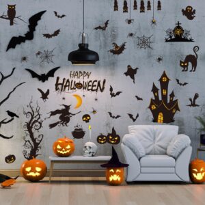 AnyDesign Halloween Wall Decals Bats Ancient Castle Wall Stickers Halloween Removable DIY Wall Art Stickers for Halloween Home Classroom Birthday Party Decoration, 11.8 x 13.8 Inch, 6 Sheets