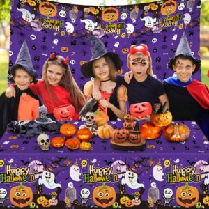 3 Pcs Happy Halloween Tablecloth - Halloween Cute Pumpkin Ghost Plastic Table Cloth Disposable Rectangular Purple Table Covers for Halloween Table Decorations Party Supplies Decor, 108 x 54 Inch