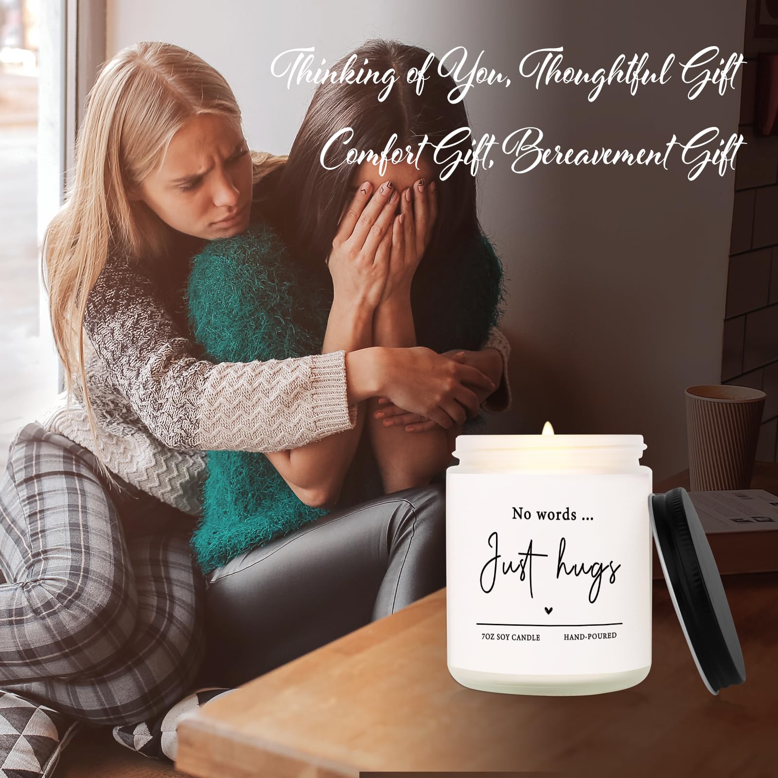 Shqiueos Sympathy Gifts for Loss of Loved One-No Words, Just Hugs Handmade 7oz Lavender Scented Candle, Bereavement Gifts, Thinking of You, Get Well Soon, Cheer Up, Comfort Condolence Candle