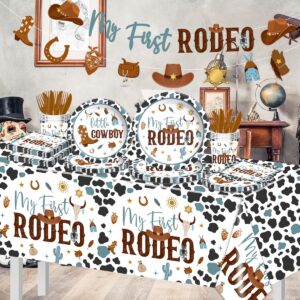 My First Rodeo Birthday Party Supplies Boy-142Pcs Western Cowboy Tableware 1st Rodeo Birthday Party Decorations Blue My First Rodeo Baby Shower Dinnerware for Boy