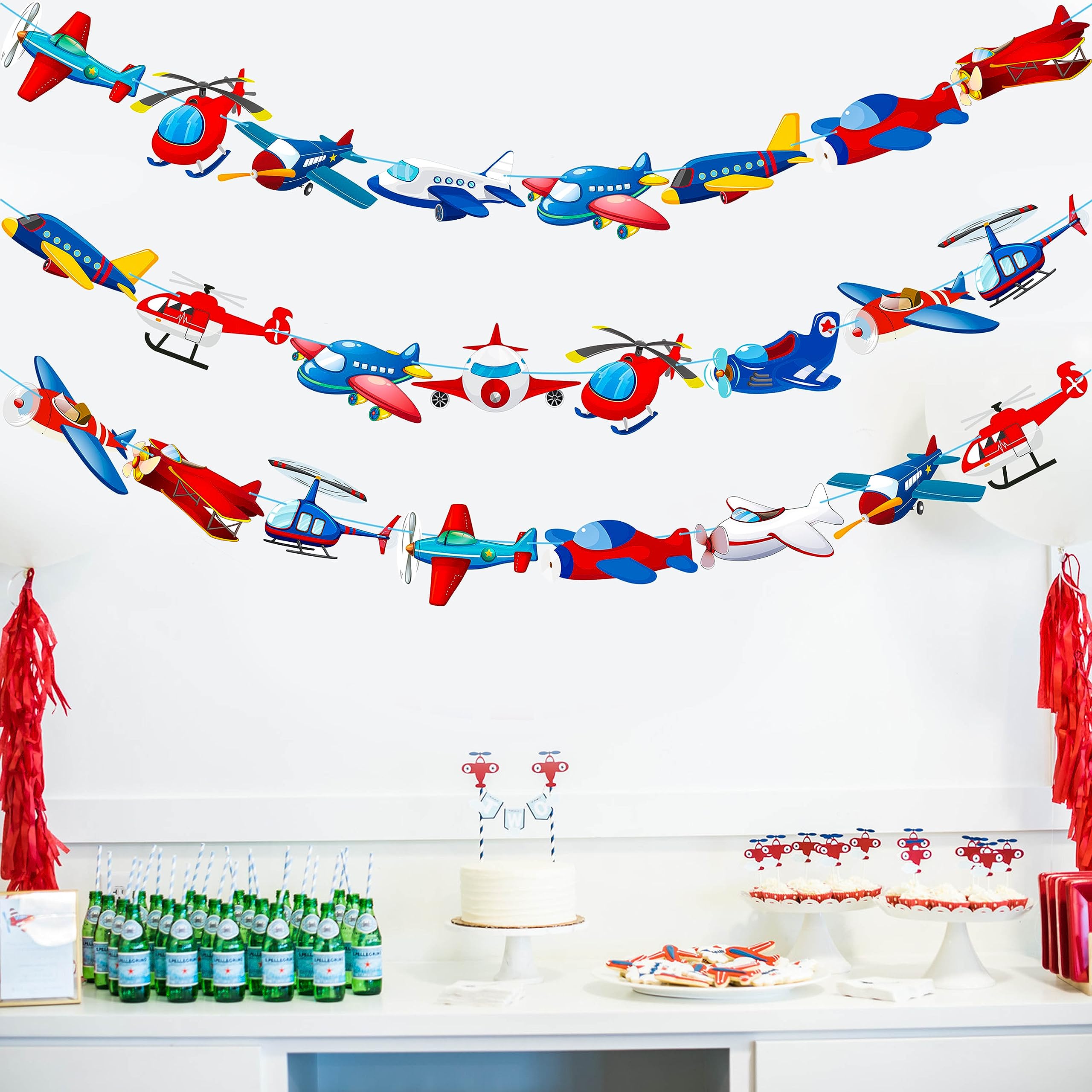 Airplane Party Banner Airplane Birthday Party Banners 3Pcs Aviation Party Cutout Banners Helicopter Hanging Decorations for Plane Theme Baby Shower Supplies