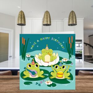 Fun Frog Birthday Cards for Women Men - Frog Party - Happy Birthday Card for Mom Dad Papa Pops Brother Sister Son Daughter Grandma Grandpa, 5.7 x 5.7 Inch Joke Humor Bday Greeting Cards