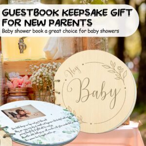 1DFAUL Baby Shower Guest Book, 80 Pages Hey Baby Shower Sign in Guest Book with Watercolor Design, Baby Shower Guest Book Alternatives Girl Boy, Wood Guestbook Keepsake Gift for New Parents