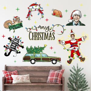 Mfault Merry Christmas Wall Decals Stickers, Funny Xmas Vacation Santa Claus Squirrel Christmas Tree Decorations Bedroom Art, 2025 New Year Party Living Room Home Kitchen Decor Holiday Gifts