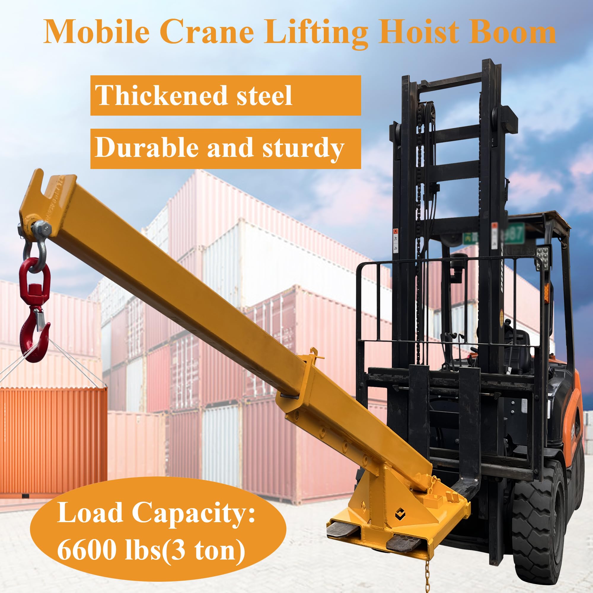 HQHAOTWU Forklift Jib Boom Crane Industrial Forklift Telescoping Jib Boom 6600lbs Capacity Hoist Jib Boom Hook Double Fork Design 63'' Up to 98'' Adjustable Crane Boom Mobile Crane Hoist Jib