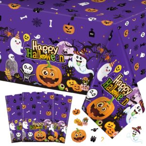 3 pcs happy halloween tablecloth - halloween cute pumpkin ghost plastic table cloth disposable rectangular purple table covers for halloween table decorations party supplies decor, 108 x 54 inch