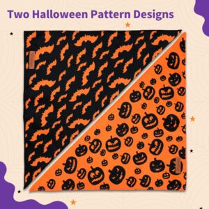 Viretec Halloween Dog Bandanas, Reversible Triangle Bibs Pumpkin and Bat Pet Scarf, Thanksgiving Fall Dog Scarf for Boy and Girl, Halloween Costumes Accessories Gift for Dogs Cats (Pack of 2)